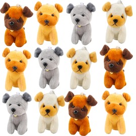 Haconba 12 Pack Mini Plush Dog Bulk Soft Small Puppy Stuffed Animals Keychain for Backpack Goodie Bag Fillers Baby Shower Birthday Valentines Easter (Color Set 3)