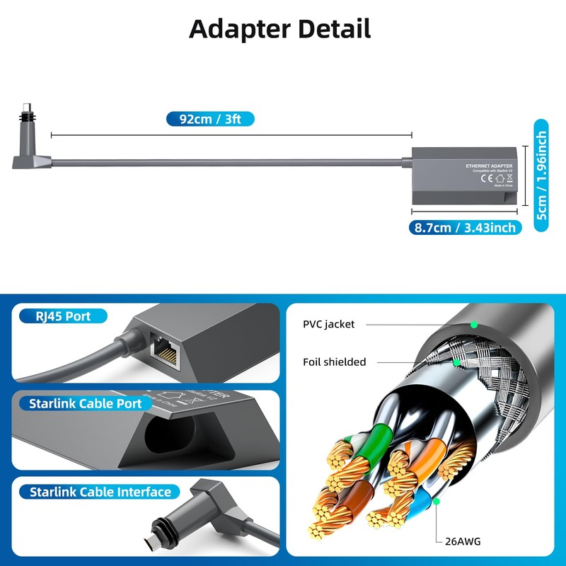 Starlink Ethernet Adapter for Rectangular Satellite Internet V2, Starlink Adapter