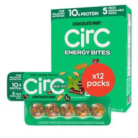 CirC Energy Bites - 12 Pack Mint Chocolate Chip Gluten Free Protein Balls - 10g Protein, Whole Grains, Nuts & Fruit - Portable Healthy Snacks for Adults & Kids, 5 Piece Resealable Packs