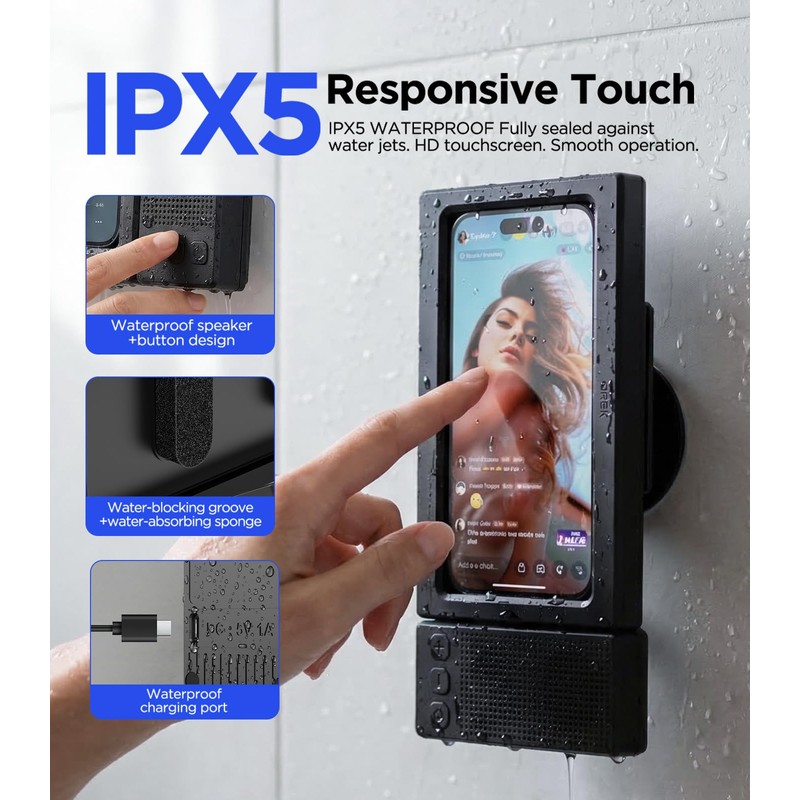 Blissfuhue 2nd Gen Shower Phone Holder Waterproof with Speaker Hole