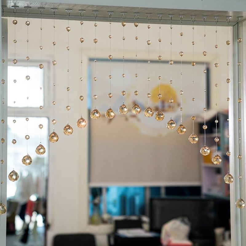 Hanbinsen 20 Strings Crystal Beaded Curtain, Arched Door String Curtain,