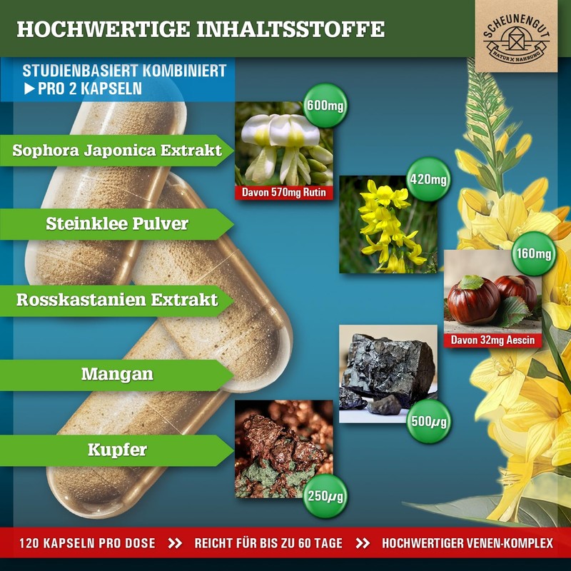 VENENKRAFT® Rutin Stone Clover Capsules High Dose Important: Laboratory-Tested Vein