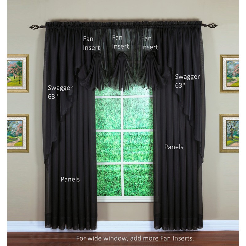 Today's Curtain Emelia Original Voile Fan Insert, Black, 30" W
