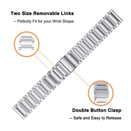 Yeejok Venu 2S Watch Bands, Vivoactive 4S 40mm Bands, 18mm Metal Band + Replacement Quick Released Genuine Leather Strap Compatible for Garmin Vivoactive 3S 39mm Smart Watch Women, Silver+Brown