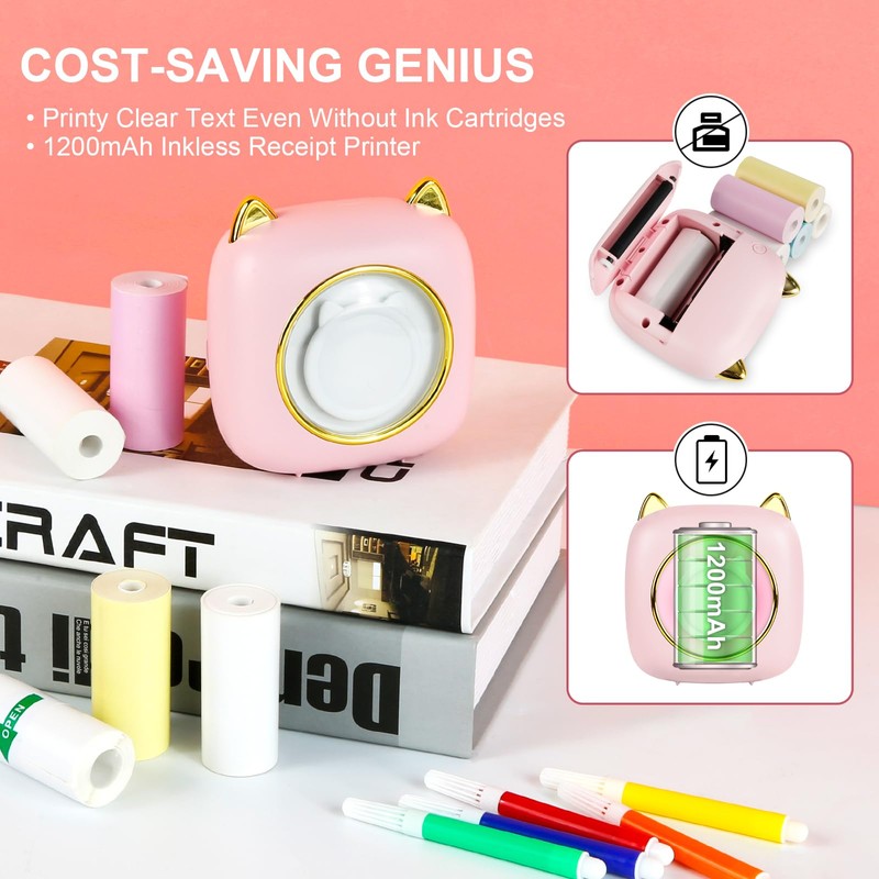 GuKKK Mini Printer, Mobile Photo Printer, Portable 7 Colours LED,
