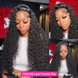 Fushen Water Wave Single Knot Real HD Lace Front Wigs Human Hair 13x6 HD Lace Frontal Wigs Pre Plucked Hairline 250% Density Water Wave Wig for Black Women (5x5 single knot hd lace wig, 22inches)