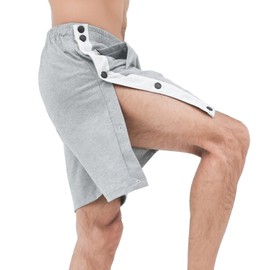 YOSINISO Men's Post Surgery Tearway Shorts, Snap On Off Tear Way Recovery Medical Basketball Shorts 2 Side Leg Full Open Athletic Breakaway Pants with Pockets Grey