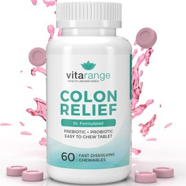 Colon Relief by VitaRange- Fast Constipation and Bloating Relief with Sunfiber Prebiotic Fiber and Pre + Probiotics for Digestive Health - 60 Chewable Strawberry Tablets – Doctor Formulated Probiotics