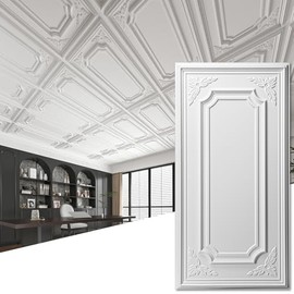 Art3dwallpanels 12 Pack Drop Ceiling Tiles, 2x4 Ft PVC Decorative 3D Wall Panel, Glue Up Ceiling Covering Panels for Basement Kitchen Bathroom, 24x48 Inch, Cover 96 Sq. Ft, White