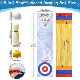Naissgo 3-in-1 Tabletop Curling, Shuffleboard, and Bowling Game - Portable Family Game for Kids & Adults 47 inch - Easy to Set Up Desktop Indoor/Outdoor Fun (120x30cm)