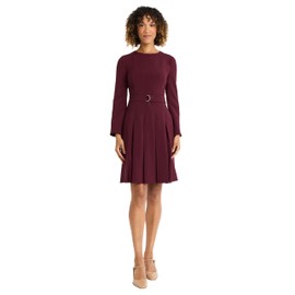 Maggy London Women's TOP Stitch Pleated MIDI Dress, Burgundy