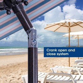 FansaFurn 9 ft Patio Umbrella Striped Outdoor Table Market Umbrella with Push Button Tilt and Crank 8 Sturdy Aluminum Ribs for Deck, Lawn, Pool& Backyard, Blue&Brown striped