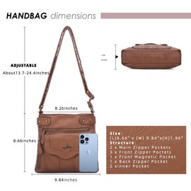 Angel Kiss Crossbody Purse for Women Multi Pockets Bags Retro Vegan Designer Leather Women's Shoulder Handbags (Brown)