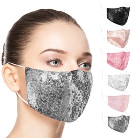 Ciana Sequin Fashionable Face Mask Glitter Bling Mask with Designs Washable Reusable Masks for Women (Matt Colors (6-Pack)