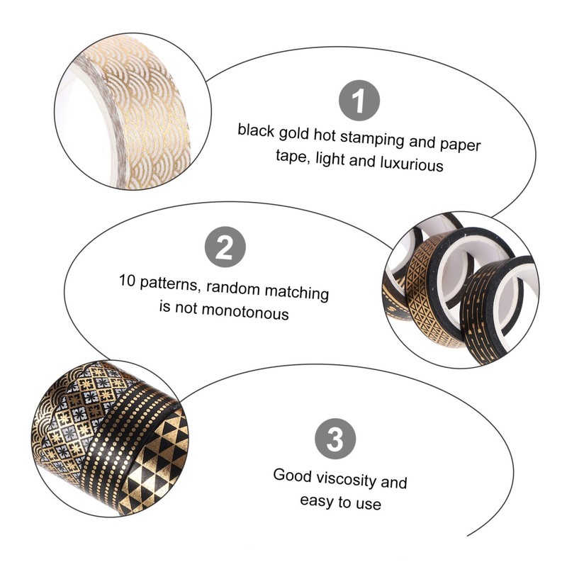 Operitacx 10 Pack Creative Foil Washi Tapes Black Decorative Sticker