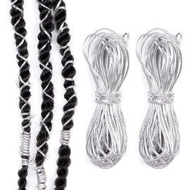 Hair Braiding Yarn, 2 Rolls, Metallic Elastic Cords, Braid Accessories, Dirty Braid Wig, Braided Headpiece, Metal Braids for Braids, Christmas Packing, Gift Wrapping, Hanging (Silver)