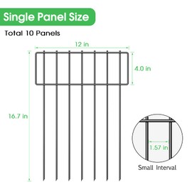 10 Pack Animal Barrier Fence, Total 17 Inch(H) X 10Ft(L) No Dig Dog Barrier Fence, Rustproof Metal Wire Panels Garden Bottom Fence, Dog Rabbits Ground Stakes Border Fence for Garden.