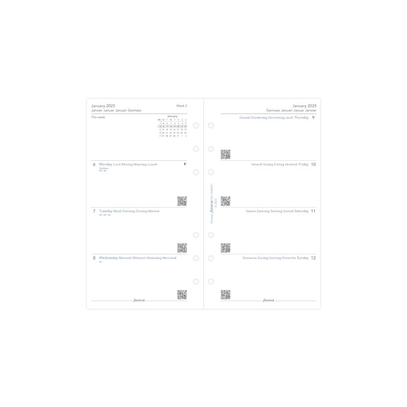 Filofax Personal Week on Two Pages, 5 Language Diary 2025
