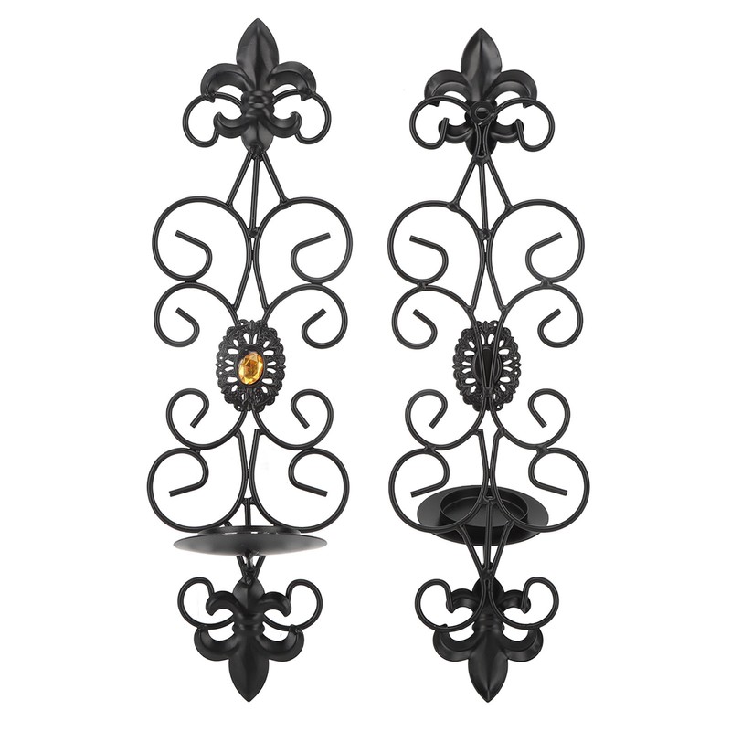 Wall Candle Holders Retro Diamond Encrusted Candlestick for Living Room