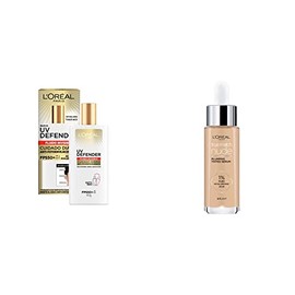 LOréal Paris Protector Solar Diario Fluid FPS50 UV Defender, 40ml  LOréal Paris Serum rellenador con color y ácido hialurónico, True Match, Tono 2-3  