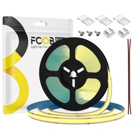 FCOB 16.4FT IP65 Waterproof COB LED Strip 3000K 480LEDs/m Flexible High Density Uniform Bright LED Lights 9W/m, Dimmable 8mm DC12V COB Strips for Home Indoor Decoration, NO Power and Controller