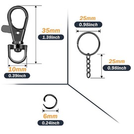 100 Pcs Swivel Snap Hook and Key Rings with Chain and Jump Rings for Keychain Lanyard DIY Jewelry Crafts Accessories(50 Lanyard Snap Hooks+50 Key Ring with Chains) (Black)