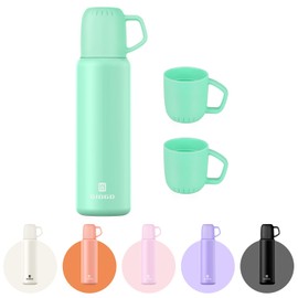 Thermo Flask Water Bottle with Cup 648ml/22oz Vacuum Insulated Thermo Flask Stainless Steel Thermal Water Bottle Flasks for Hot and Cold Water Coffee Tea Drink (Green,Set)