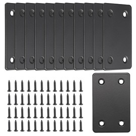 12PCS Flat Metal Straight Brace Bracket Stainless Steel Black Flat Metal Bracket Set 100 × 50 × 2 mm Stainless Steel Wood Repair Plates with 36 Screws for Indoor & Outdoor Projects Brushed
