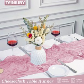 Teiniuby 13Ft Pink Cheesecloth Table Runner, 351x 60 inches Long Boho Gauze Cheese Cloth Table Runner, Rustic Sheer Tablecloth for Garden Wedding Birthday Party Bridal Baby Shower Table Decorations