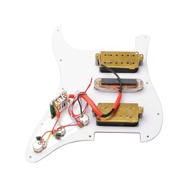 Unxuey 11 Hole Loaded Prewired Pickguard Guard Plate with White HSH Pickup Parts for Fender Strat Guitar, with Guitar Strings and Installation Tool