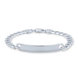 Personalize Bar Name Plated identification ID Bracelet For Men 6 MM Diamond Cut Miami Cuban Curb Link Chain Link 200 Gauge .925 Sterling Silver 8.5 Inch Customizable