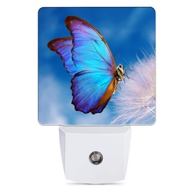Jopowide Blue Butterfly Night Light, Dandelion Night Lights Plug into Wall Decor for Bedroom, Bathroom, Hallway, Kitchen, Dusk to Dawn Sensor Nightlights for Girls Women Room Gifts