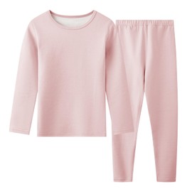 Hoseay Biancheria Intima Termica Bambino, Set Intimo Termico Ragazze, Maglia e Pantaloni Foderato in Pile 2 Pezzi Abbigliamento Caldo per Sport Sci Autunno Inverno 7-8 Anni, Rosa
