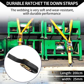 Hihaha Ratchet Tie Down Straps/Heavy Duty Tensioning Belts Motorcycle Trailer Trucks Cargo/Adjustable 800kg 1"x 6.5' / 1 Pcs Black