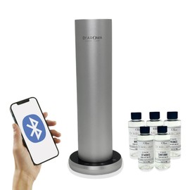 Waterless Scent Diffuser Starter Kit - 1800 Sq Ft Coverage, Hotel Scent Diffuser, Essential Oil Diffuser Large Room, Included 5 Scent Oils, Bluetooth App 11.20In (Silver)