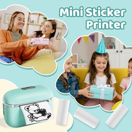 HiHTV Sticker Printer - Printpods Mini Printer with 6 Rolls Tape, Print Pod Bluetooth Sticker Maker Machine for Kids, Inkless Portable Thermal Pocket Sticker Maker, for Notes, Journal, DIY, Green