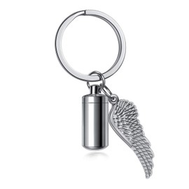 BOPREINA Cremation Jewelry Urn Keychain for Ashes Stainless Steel Angel Wing Keepsake Urn Key Chain Cylinder Memorial Cremation Keyring Jewelry for Human Pet Ashes Small
