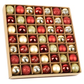 Set of 49 Christmas Baubles Red Gold 3 cm Plastic Christmas Tree Baubles Hooks Christmas Baubles Small for Christmas Tree Decorations, Tree Baubles Christmas Decoration Baubles Pendant Mini Tree