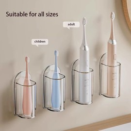 Electric Toothbrush Holder,Toothbrush Holder Wall Mounted,Eco-Friendly Mighty Toothbrush Holder for Bathroom No Drilling 2Pack (2, Transparent Color)