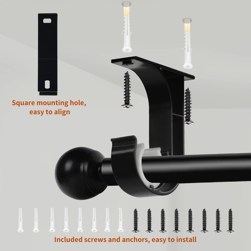 8 Pack Ceiling Curtain Rod Brackets, Aluminum Black Curtain Rod