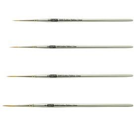 ZEM Brush Golden Taklon Multi Media Long Liner Artist Brush Set 20/0, 10/0, 5/0, 0