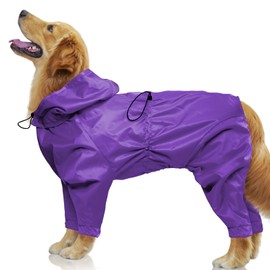 OUOBOB Dog Raincoat, Dog Raincoats for Large Dogs, Dog Rain Jacket with Clear Hooded, Waterproof Dog Poncho Snow-Proof Dog Vest Rainwear, Rain Clothes Apparel with Leash Hole Border Collie Purple XL