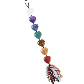 Nupuyai 7 Chakra Heart Crystal Stone Hanging Ornament, Spiritual Healing Tumbled Gemstones Good Luck Fengshui Ornament for Car Home Decor, Reiki Yoga Meditation, 30-32cm