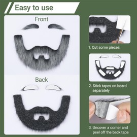 Cosela Full Fake Beard and Eyebrows Gray Self Adhesive Realistic Costume Facial Hair Stick On Beard