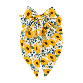 SunFlower Print Hair Bow Clips for Girls Large Ribbon Aesthetic Barrettes for Women Floral Bee Clip Bows Summer Spring Hair Decoration Clips Oversize Hawaiian Tropic Long Tail Bow Clip