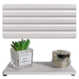 2 PCS Water Absorbing Stone Trays for Bathroom Sink & Kitchen Counter, Fast-Drying Diatomite Sink Caddy, Vanity Tray, Hand Soap Holder with Anti-Skid Pads (White, 8.7" x 4"/22 x 10cm)