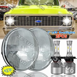 JESUO Pair 7" Inch LED Car Headlight Parts Round HI/LO Beam for Chevy Pickup Truck3100