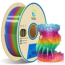 YOUSU Rainbow PLA Filament 1.75mm, Rainbow PLA 3D Printer Filament Multicolor Color Changing Rainbow PLA Filament, 3D Printing Filament 3D Filament, 2.2 lbs