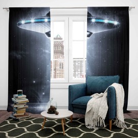 Feelyou UFO Curtains for Bedroom Kids Outer Space Unidentified Flying Object Darkening Drapes Boys Sci-fi Style Window Treatments Living Room Decor Curtains (2 Panels, 38 x 54 Inch)