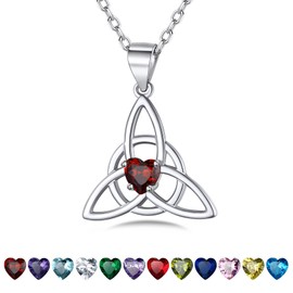 925 Sterling Silver Vintage Celtic Love Knot Pendant Women Silver Heart Red Garnet Gemstone January Birthstone Necklace with 18+2 Inch Silver Rolo Chain Serenity Prayer Amulet Jewelry